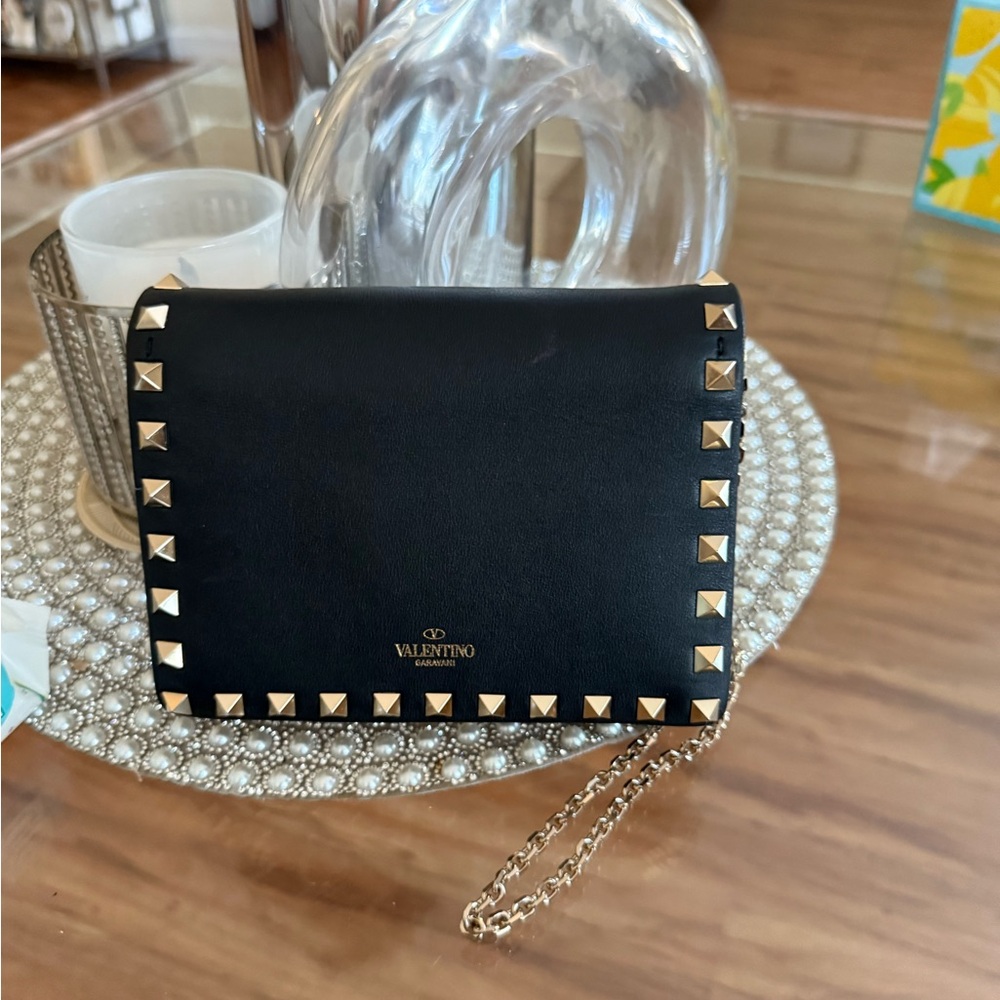 Valentino Black Leather Wallet with Gold Accents